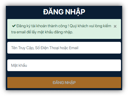 đăng ký tài khoản thành công