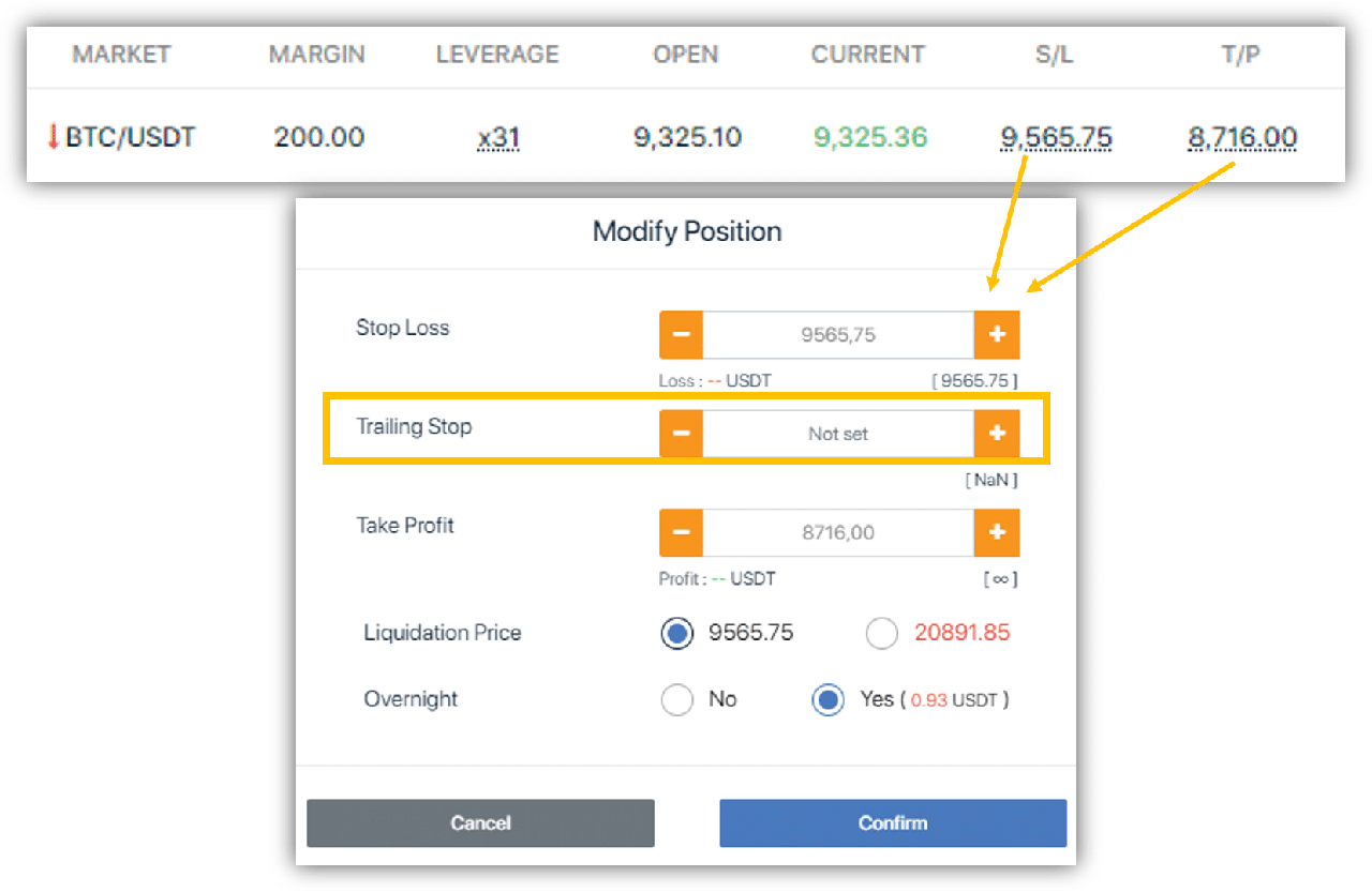 đặt lệnh trailing stop trên marginbta