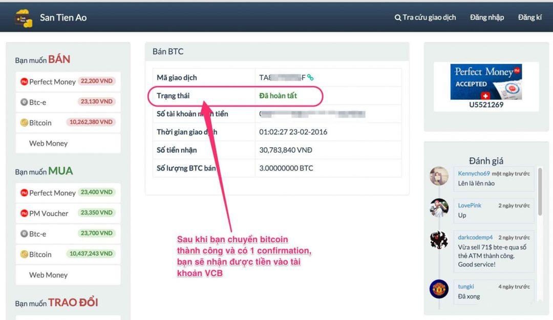 Bước 3: Bán Bitcoin trên santienao.com