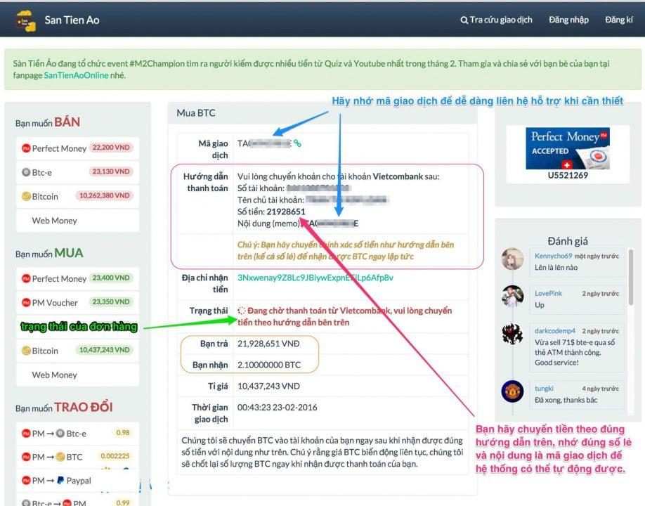Bước 3: Bán Bitcoin trên santienao.com