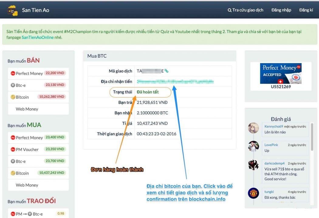 Bước 3: Mua bán Bitcoin trên santienao.com