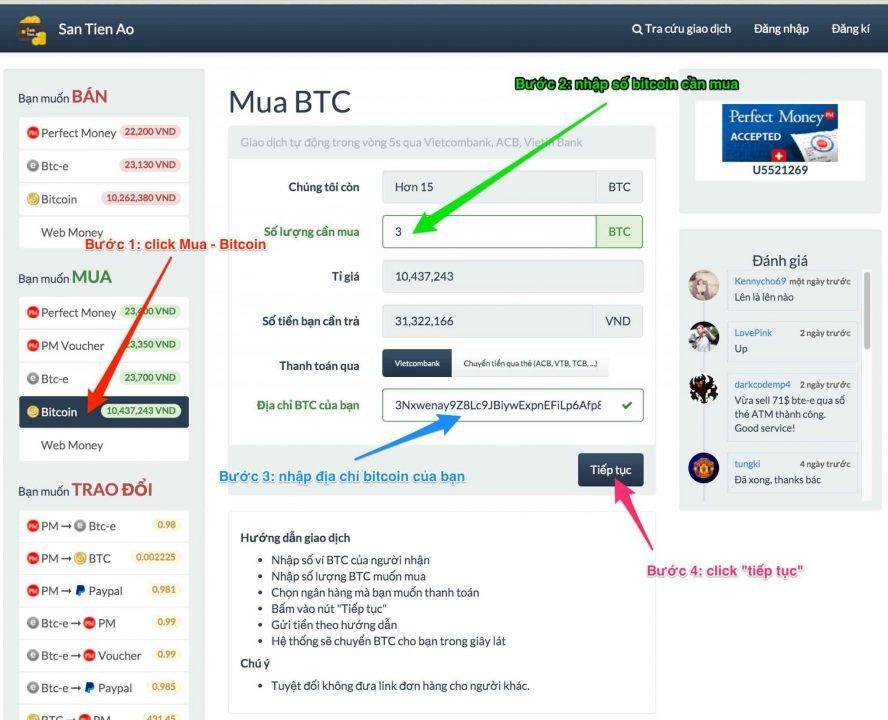 Bước 1: Mua Bitcoin trên sàn tiền ảo