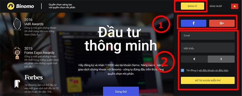 Hướng dẫn đăng ký tài khoản Binomo