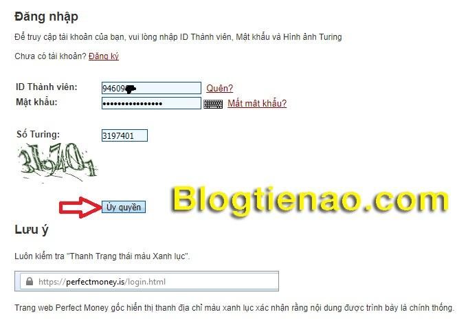Đăng nhập vào Perfect Money
