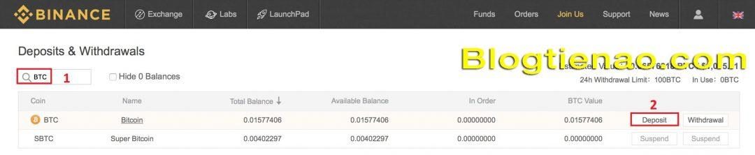 Nạp BTC và Binance. Ảnh 2