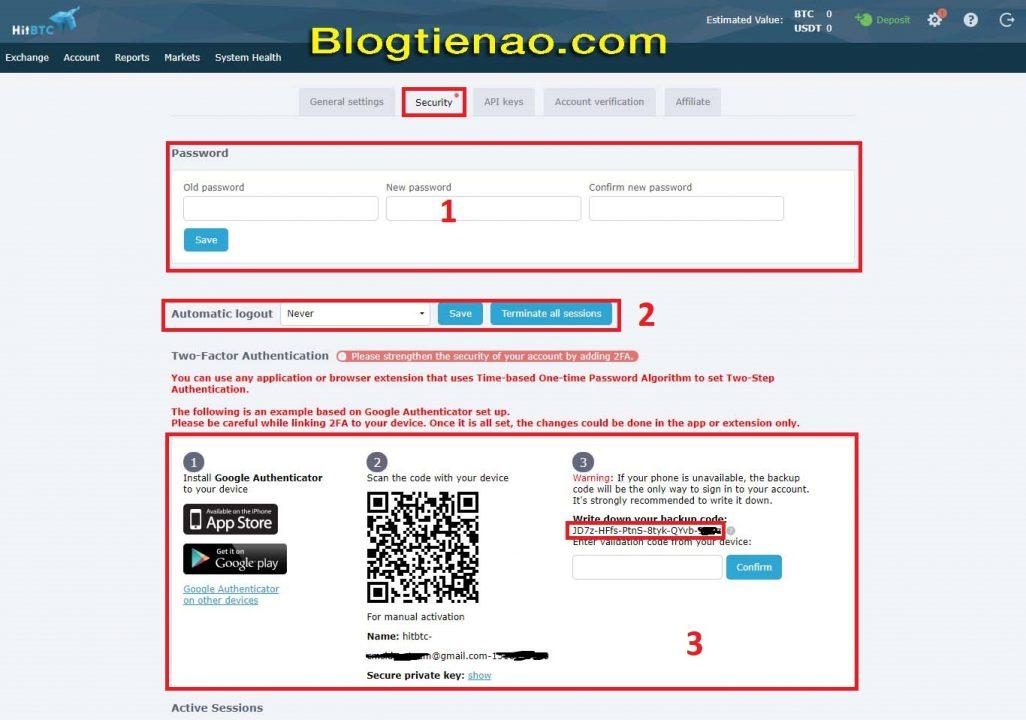 Bảo mật tài khoản HitBTC. Ảnh 2
