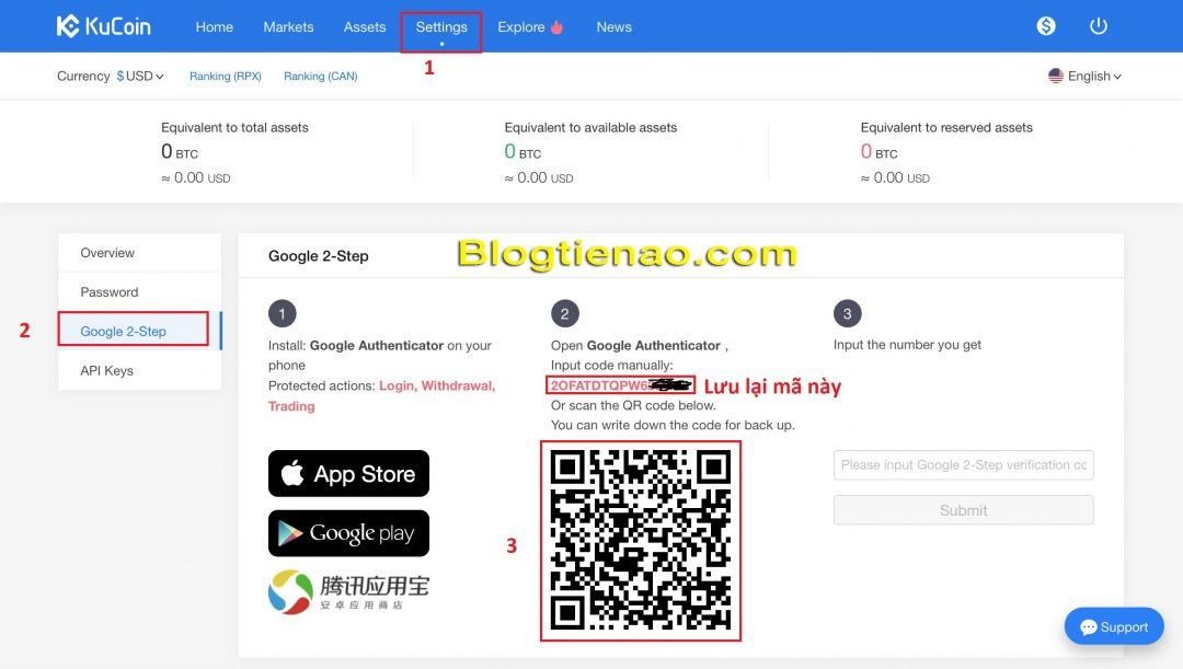 Bật bảo mật 2FA Kucoin. Ảnh 1