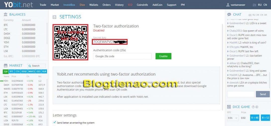 Bật bảo mật 2FA cho tài khoản YoBit. Ảnh 2