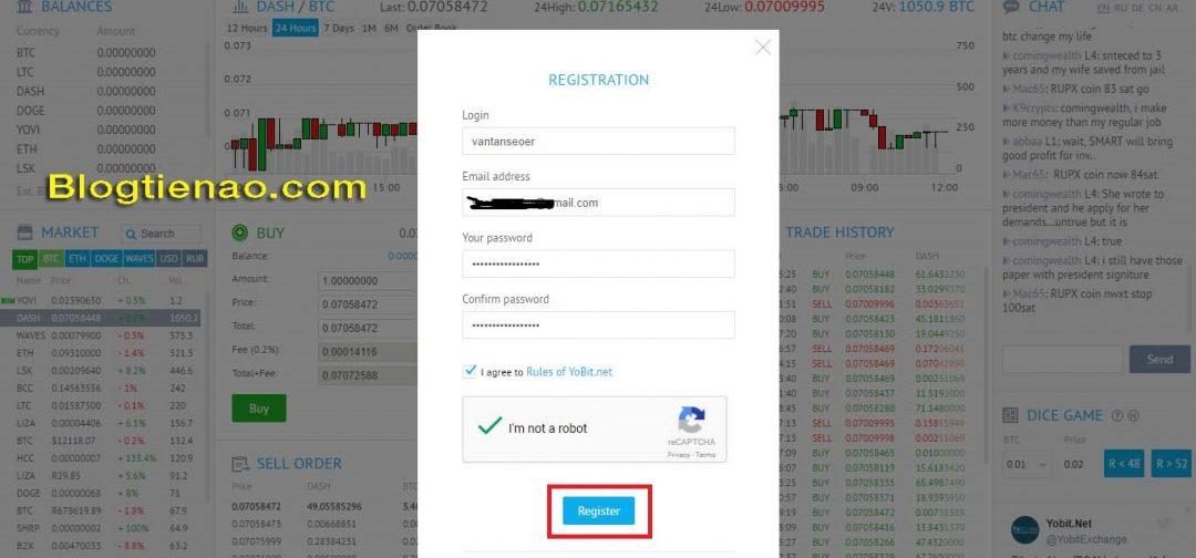 Cách đăng ký tài khoản trên YoBit. Ảnh 2
