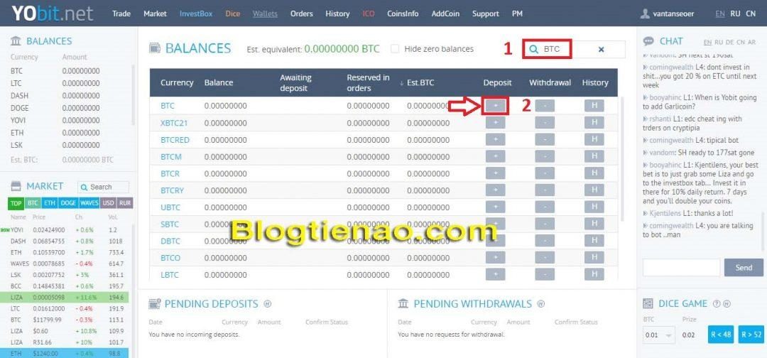 Nạp BTC vào YoBit. Ảnh 2