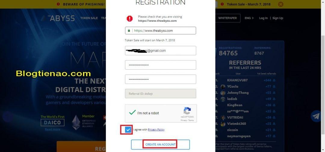 Đăng ký tài khoản The Abyss. Ảnh 2