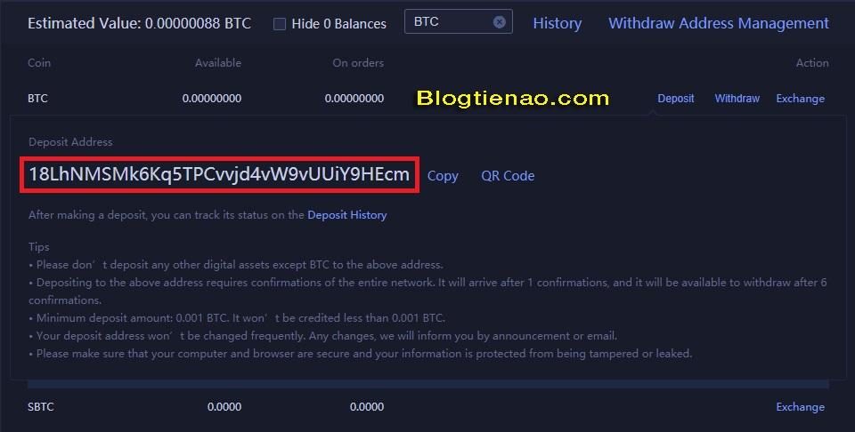 Nạp BTC vào sàn Huobi. Ảnh 3