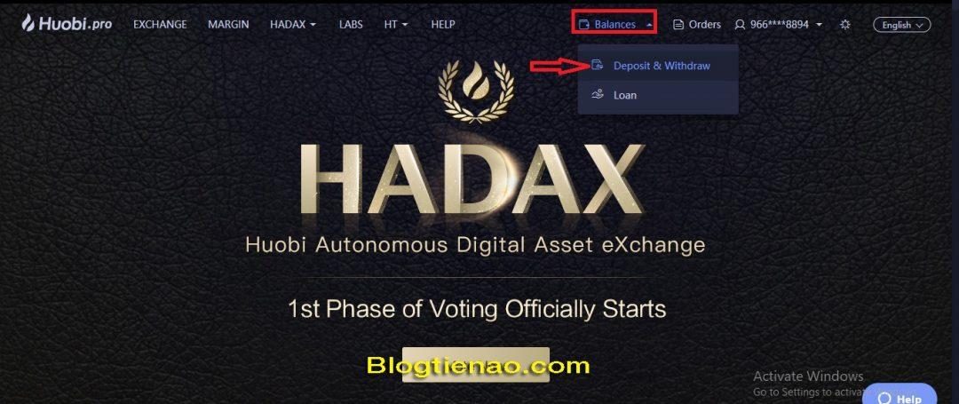 Nạp BTC vào sàn Huobi. Ảnh 1