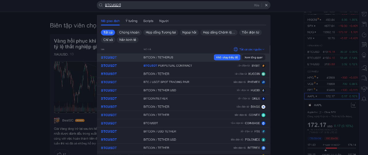 tradingview tìm tên coin trực tiếp