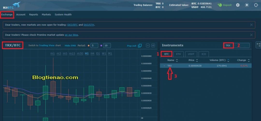 Cách mua bán giao dịch trên HitBTC. Ảnh 1