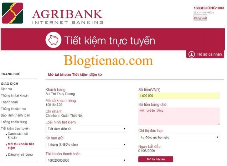 tat toan tai khoan tiet kiem truc tuyen Agribank