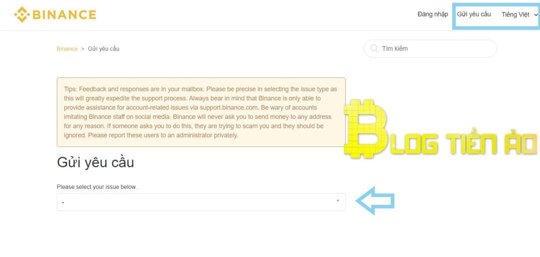 Gửi yêu cầu hỗ trợ sàn Binance
