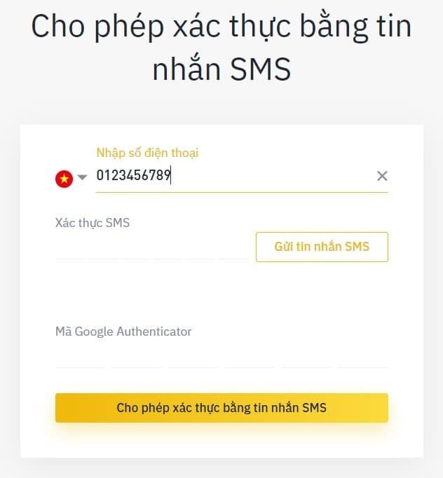 Nhập số điện thoại và mã xác thực