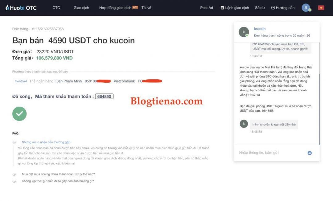 Bán Bitcoin, USDT thành công