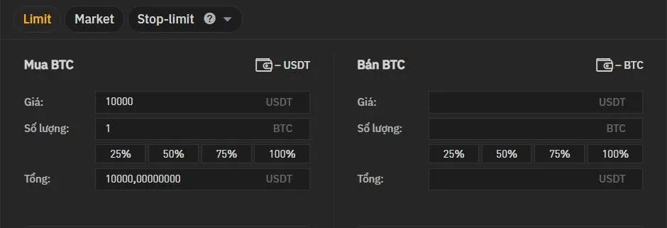 Lệnh giới hạn sàn giao dịch Binance