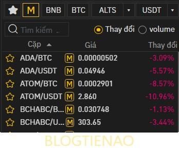 Cặp giao dịch Binance Margin Trading