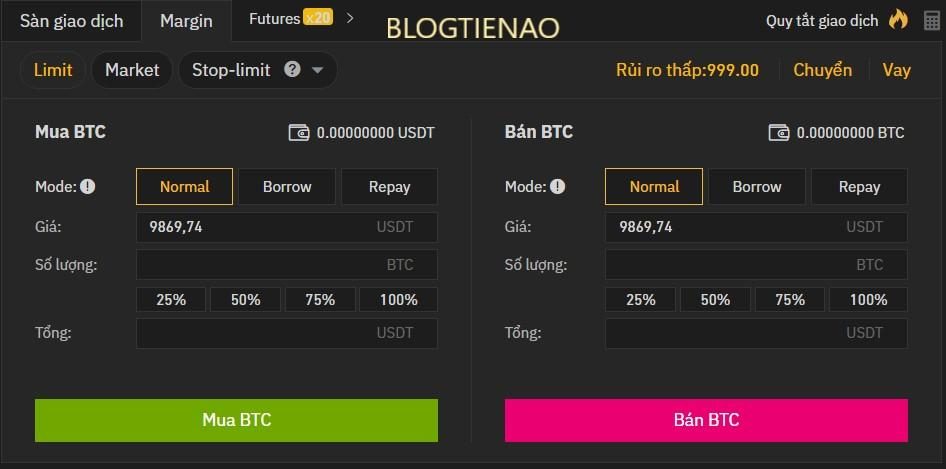 Lệnh Marign sàn Binance