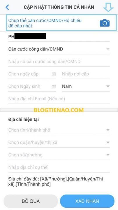 Cập nhật thông tin cá nhân Ví Việt