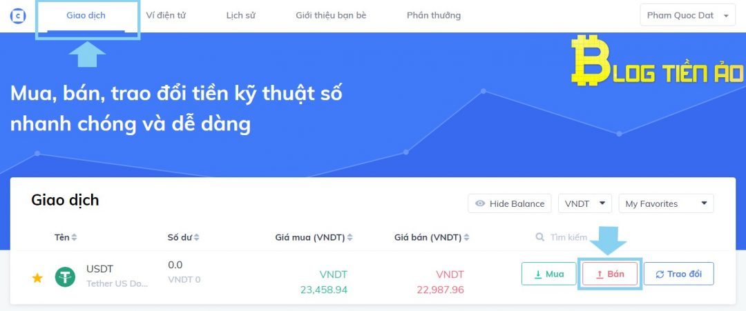 Chọn bán USDT trên sàn Coinhako