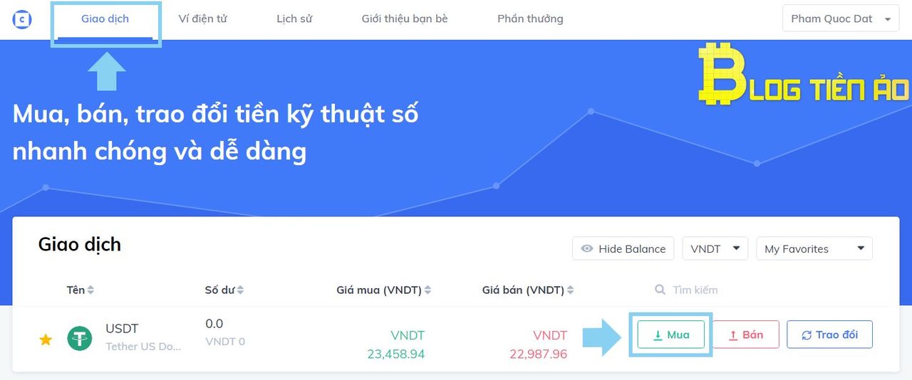 Chọn mua USDT trên sàn Coinhako