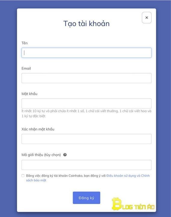 Đăng ký tài khoản sàn Coinhako