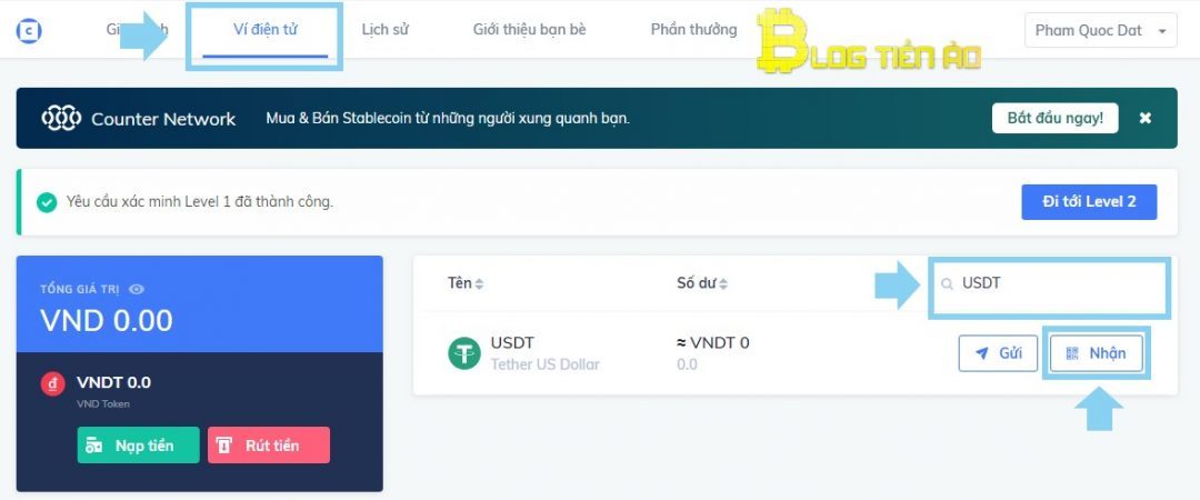 Nhận tether để mua bán USDT trên Coinhako