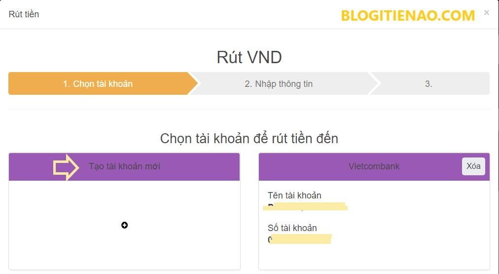 Rút tiền về tài khoản ngân hàng