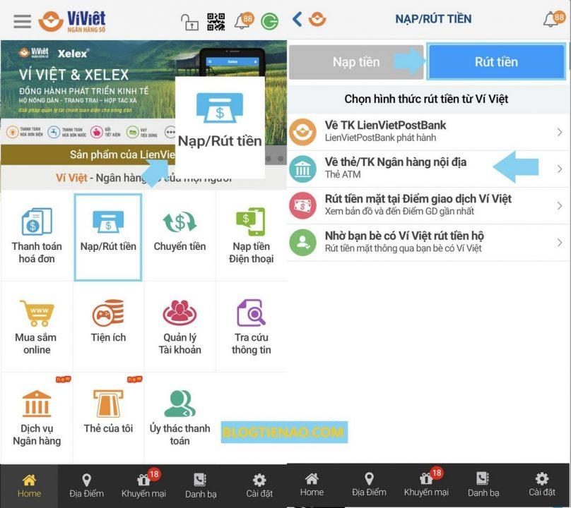 Rút tiền từ Ví Việt về thẻ ATM
