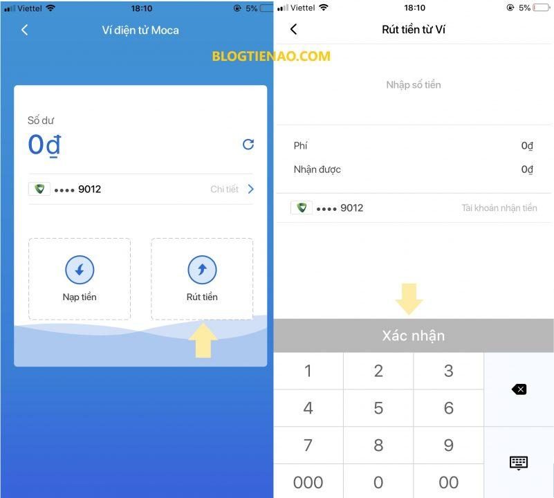 Rút tiền ví Moca