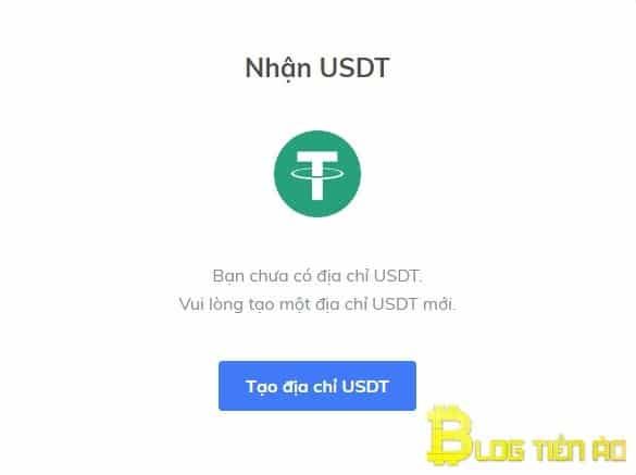 Tạo địa chỉ để nhận USDT