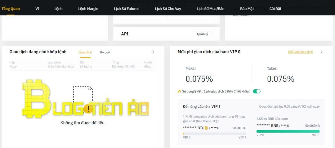 Bật dùng BNB giảm phí giao dịch trên Website