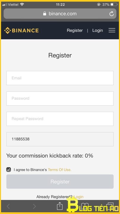 Đăng ký tài khoản Binance trên Điện thoại