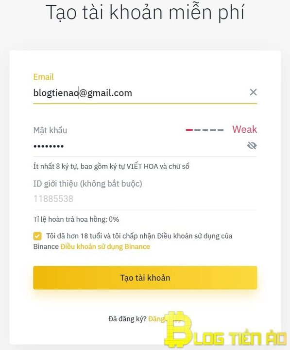 Đăng ký tài khoản Binance trên máy tính