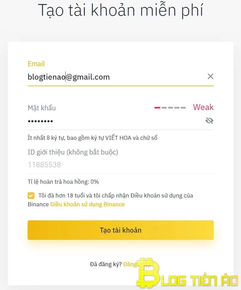 Đăng ký tài khoản Binance trên máy tính