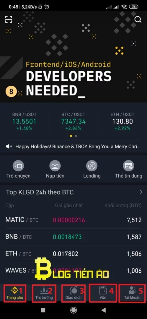 Giao diện Binance App Android