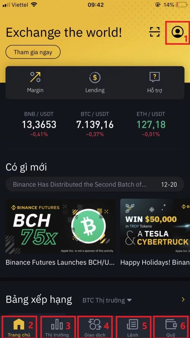 Giao diện Binance App IOS