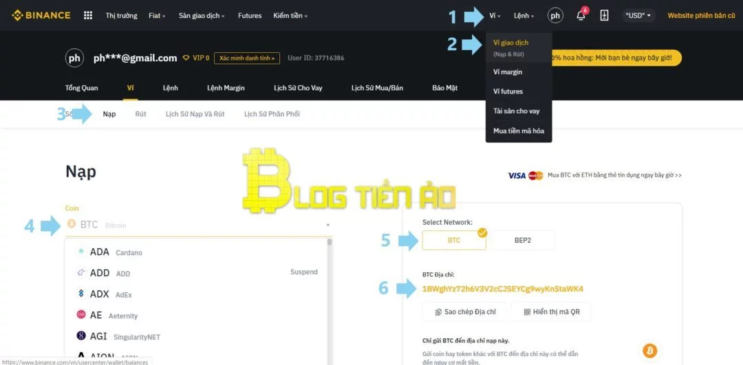 Nạp coin vào sàn Binance