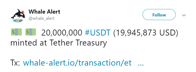 tether in thêm 20 triệu usdt