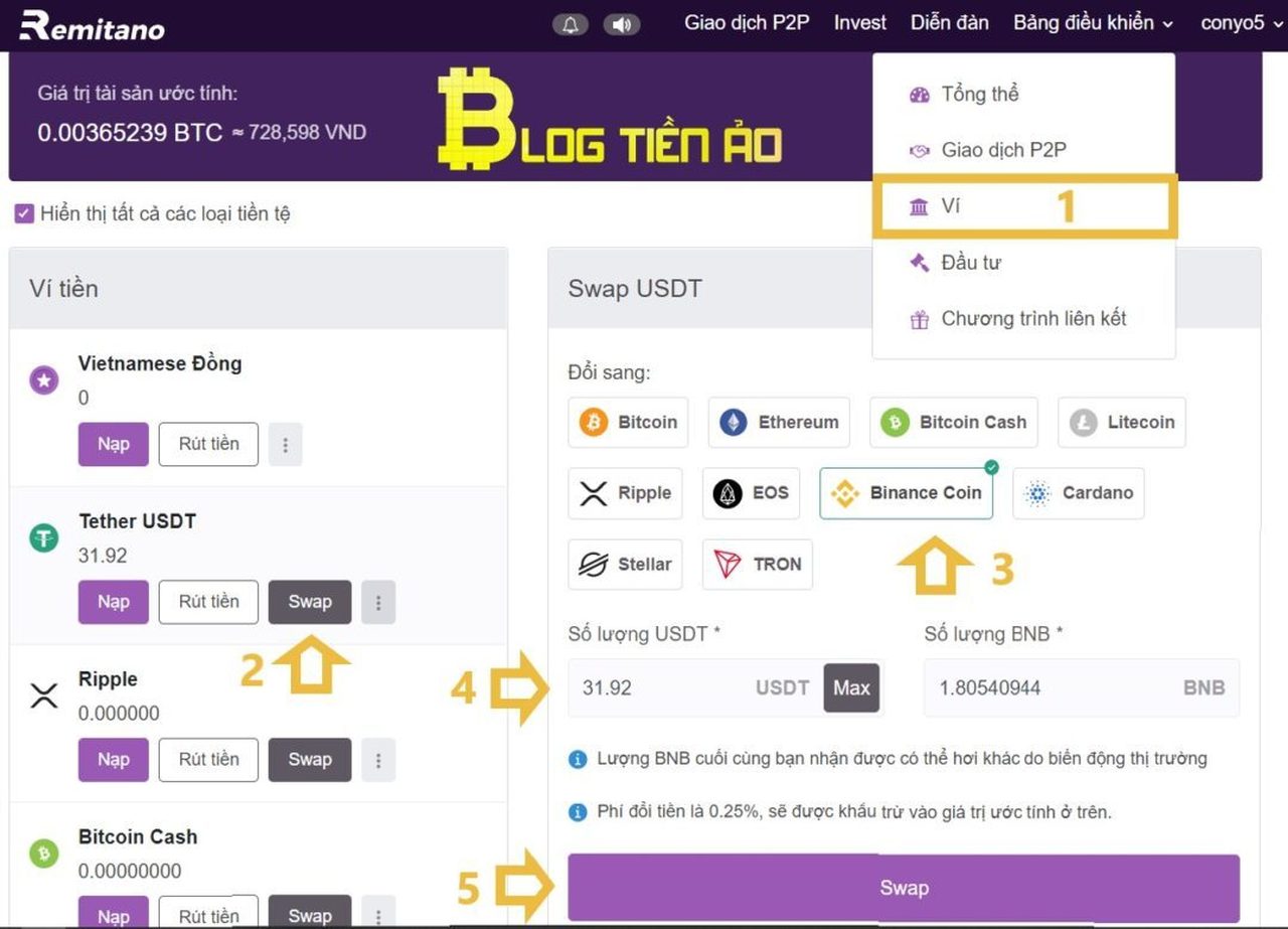 Cách Swap Coin trên Remitano