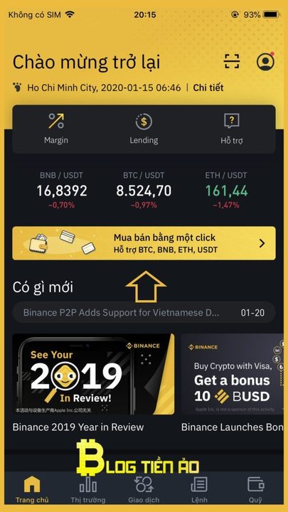 Giao diện ứng dụng Binance