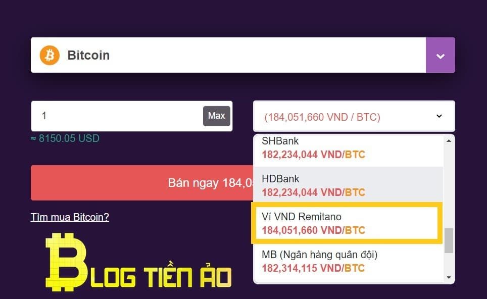 nhập lượng bitcoin cần mua và chọn phương thức thanh toán