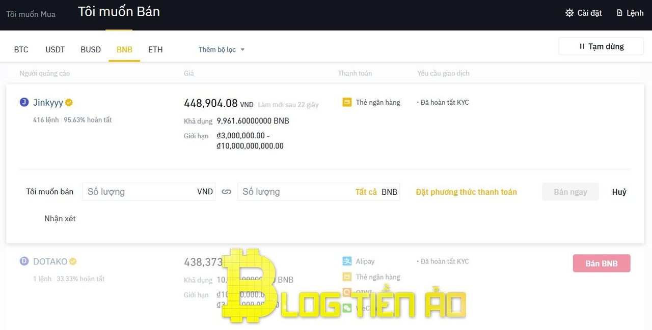 Nhập số lượng muốn bán trên BInance P2P Website