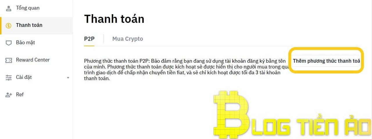 Thêm phương thức thanh toán trên Binance P2P