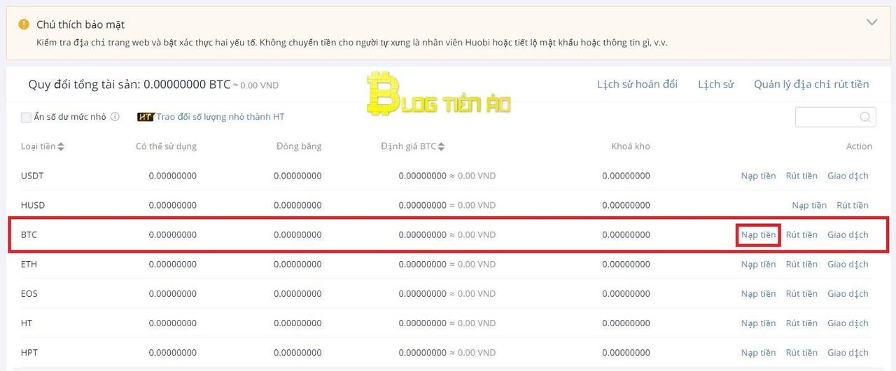 Top up Huobi coins