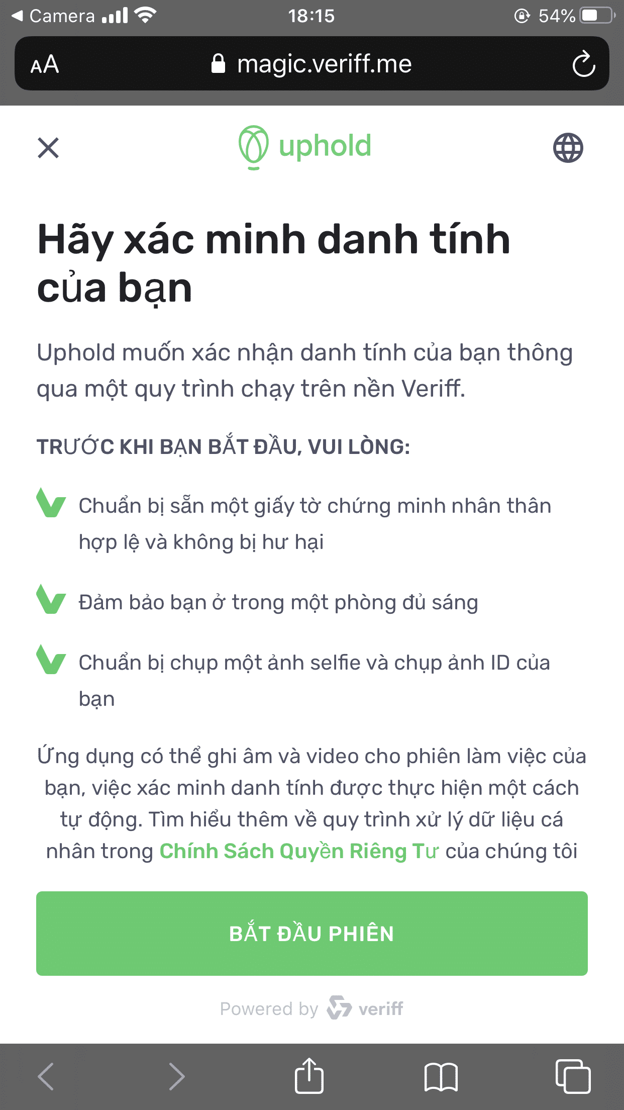 Bắt đầu quá trình xác minh tài liệu